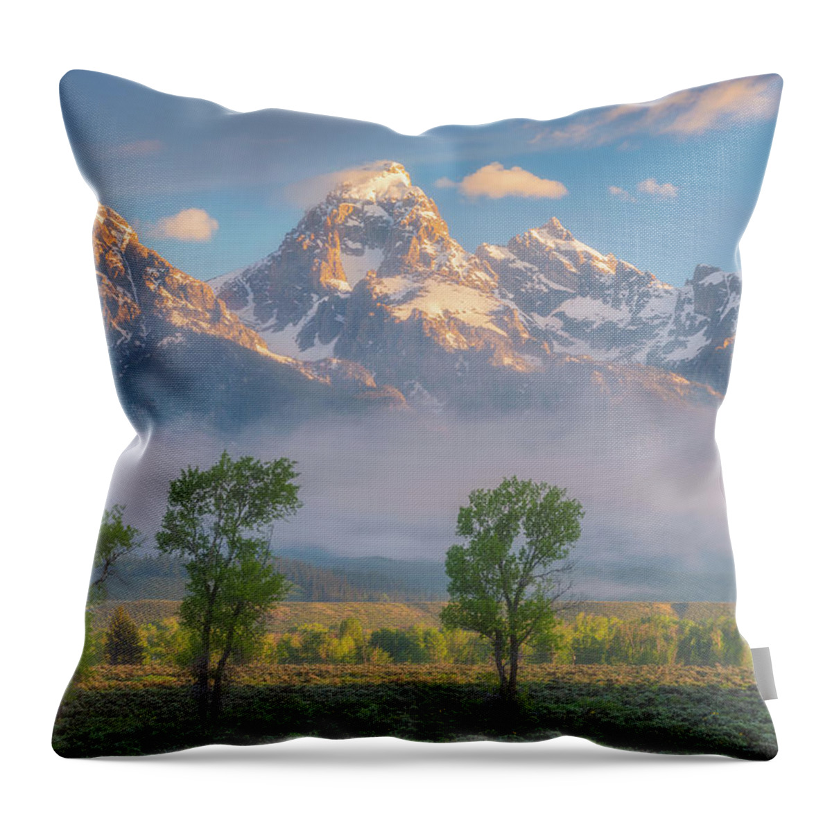 Tetons Throw Pillow featuring the photograph Morning Fog in the Tetons by Darren White