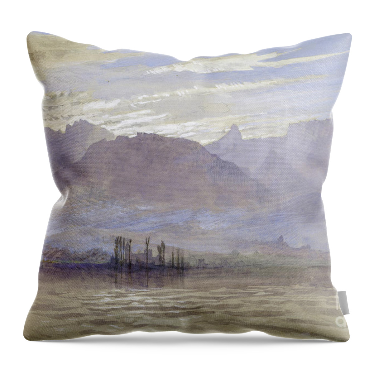 John Ruskin Throw Pillow featuring the painting Morning in Spring, with northeast Wind, at Vevey, by John Ruskin