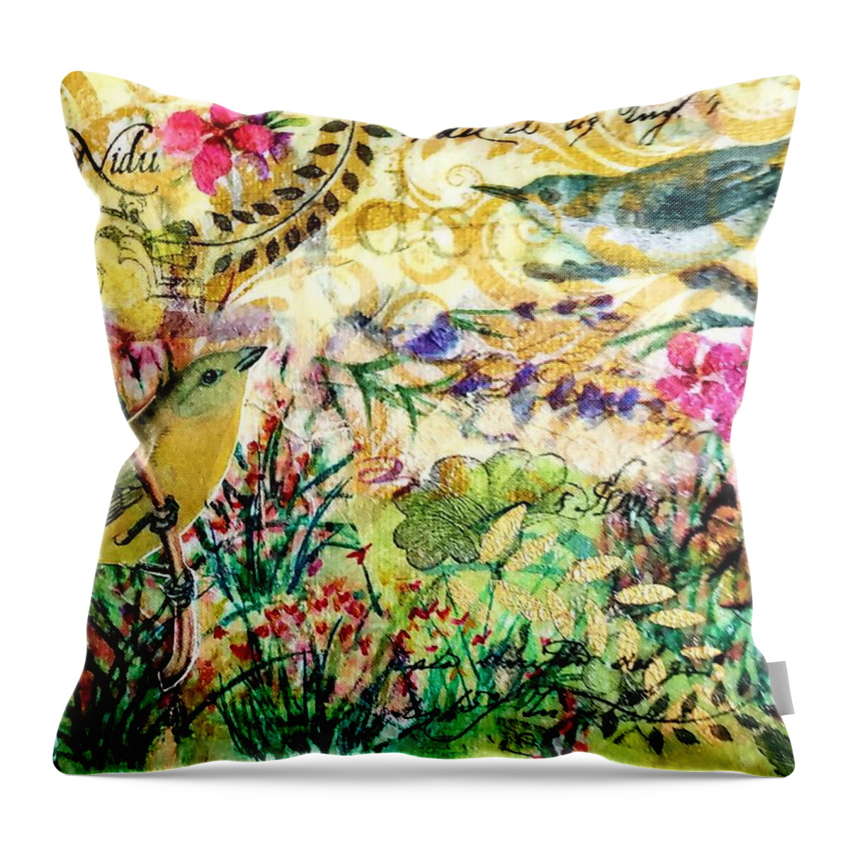 Watercolor Throw Pillow featuring the mixed media Morning Lilies by Deborah Cherrin