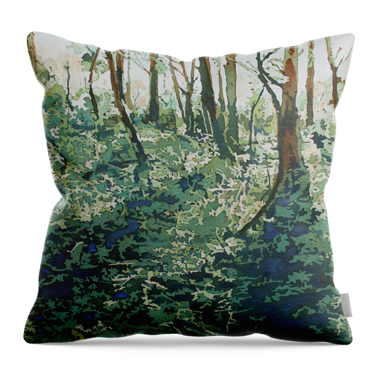 Forest Throw Pillow featuring the painting Morning Shadows by Jenny Armitage