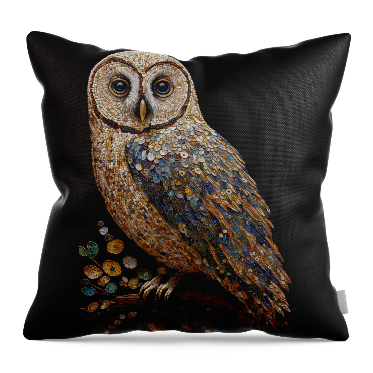 Owls Throw Pillow featuring the digital art Mosaic Owl by Peggy Collins