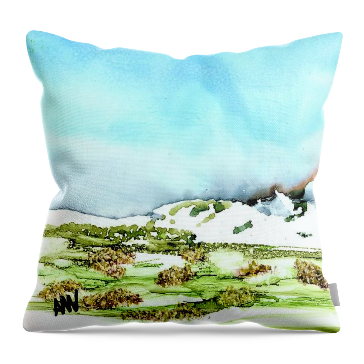 Snow Throw Pillow featuring the painting Mother Nature's Stutter Step by Angela Marinari