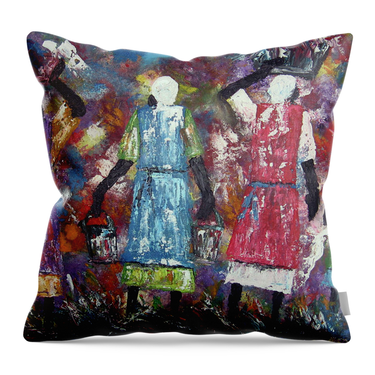  Throw Pillow featuring the painting Mothers Come Home by Peter Sibeko