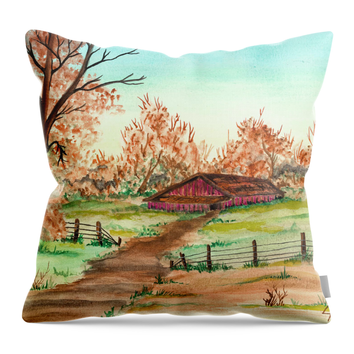 Fall Throw Pillow featuring the painting Mothers Medow by The GYPSY and Mad Hatter