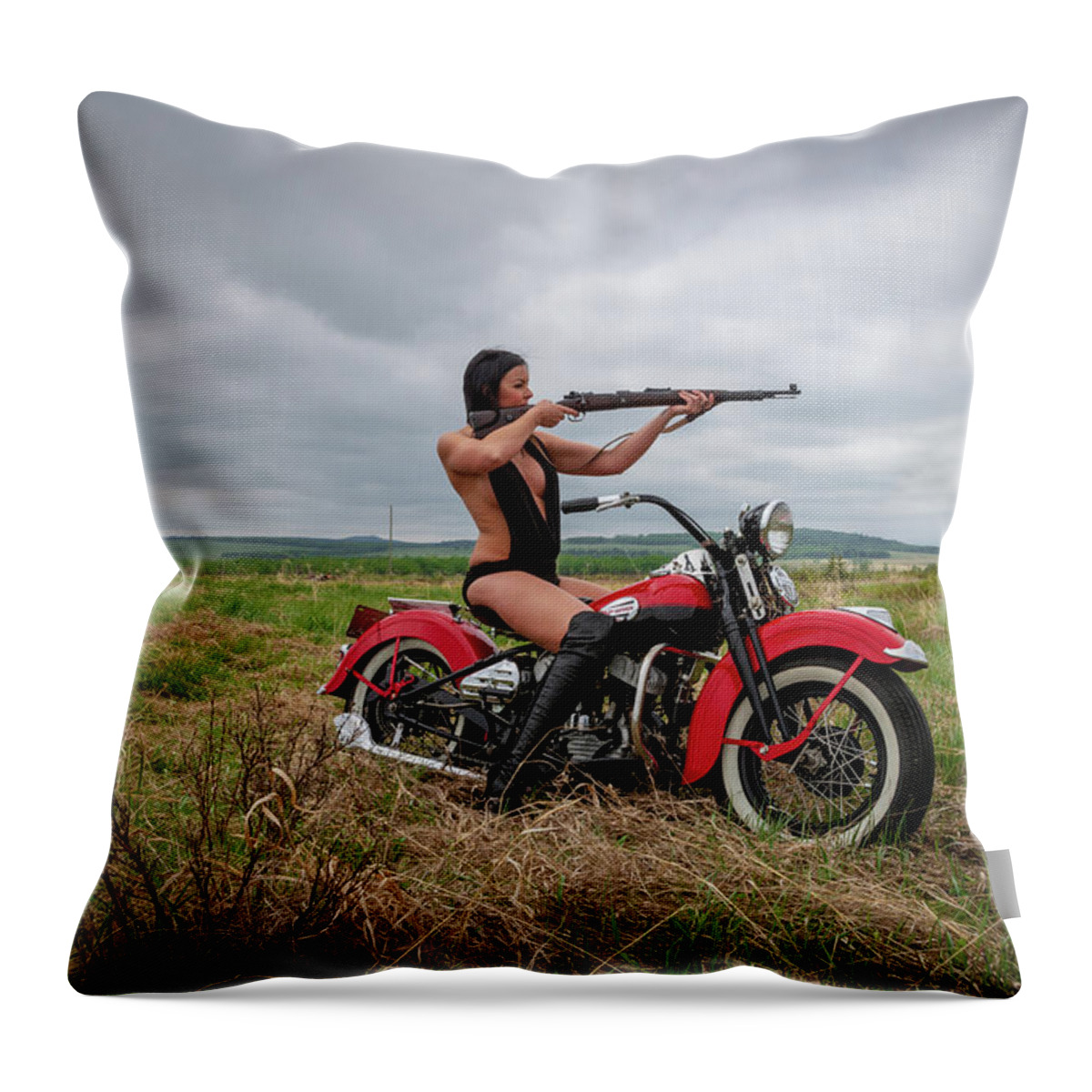 Motorcycle Throw Pillow featuring the photograph Motorcycle Babe by Bill Cubitt