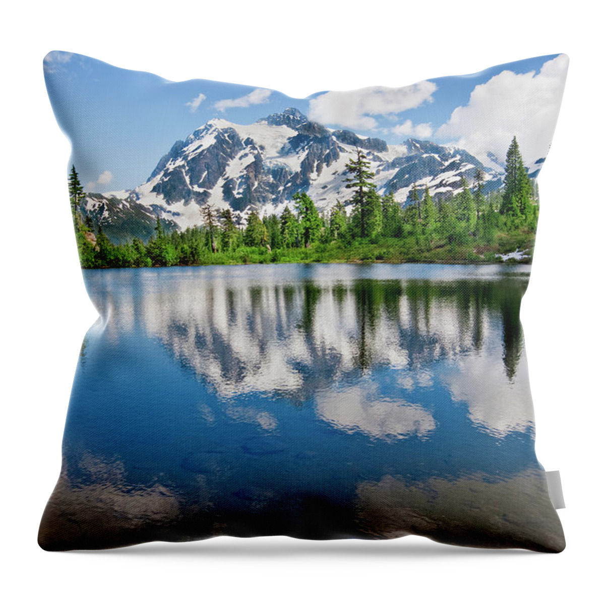 Beauty In Nature Throw Pillow featuring the photograph Mount Shuksan Reflected in Picture Lake by Jeff Goulden