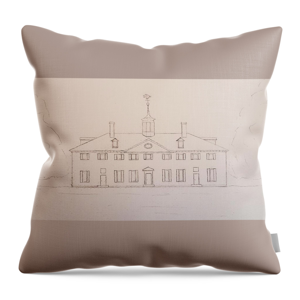 Sketch Throw Pillow featuring the drawing Mount Vernon by John Klobucher