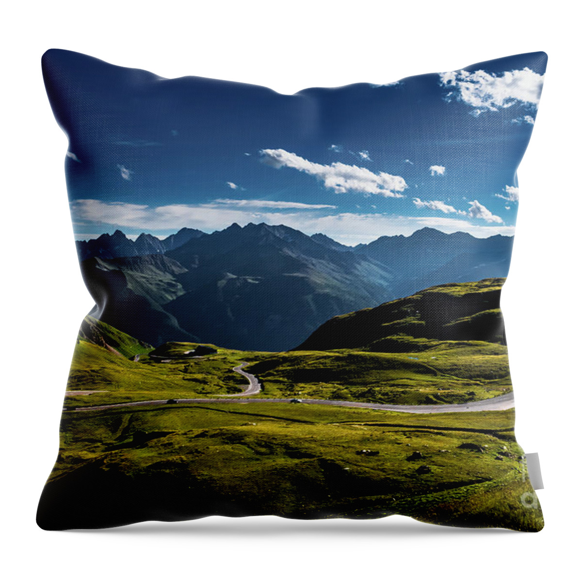 Adventure Throw Pillow featuring the photograph Mountain Pass And High Alpine Road In National Park Hohe Tauern With Mountain Peak Grossglockner by Andreas Berthold