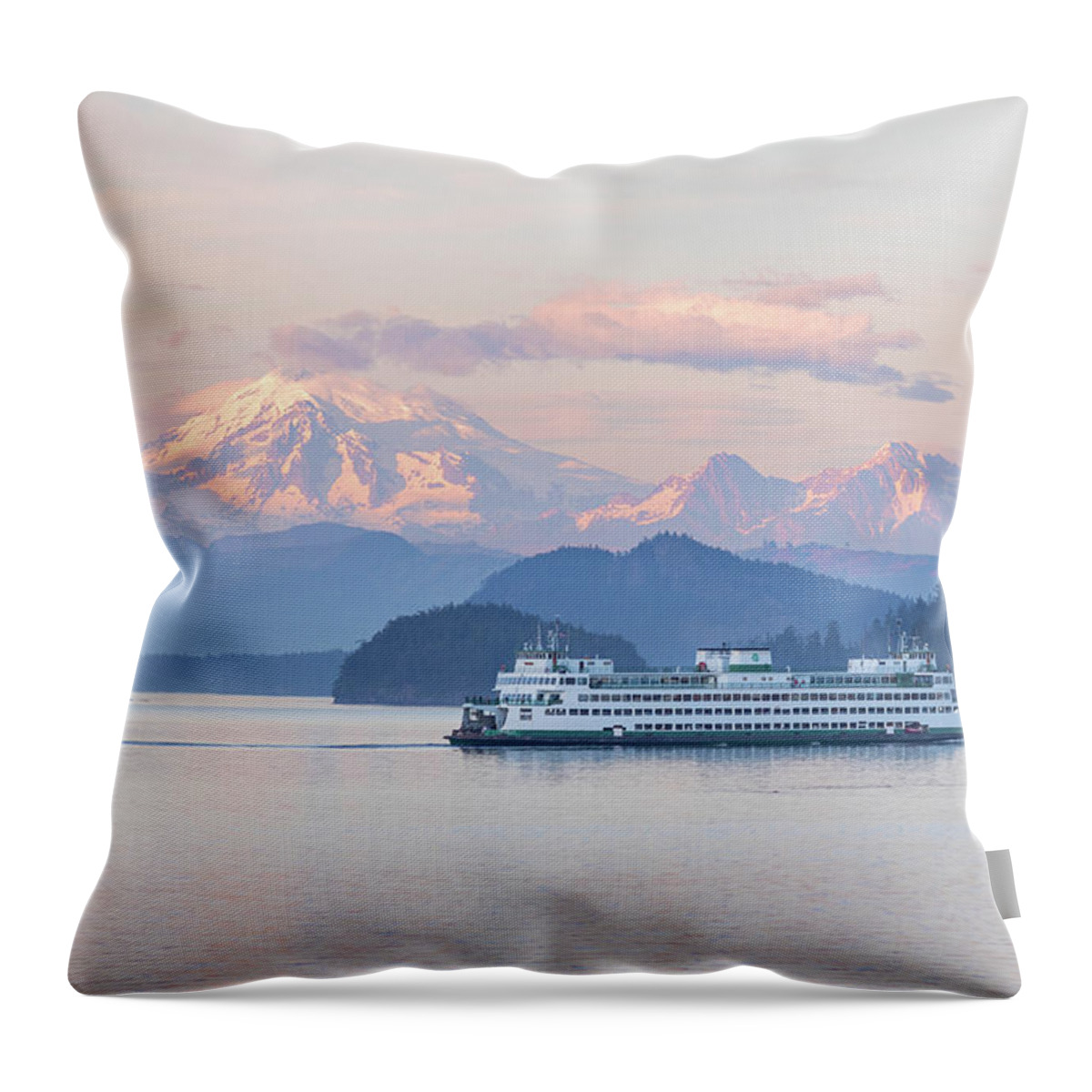 Mount Baker Throw Pillow featuring the photograph Mt. Baker Ferry Sunset by Michael Rauwolf