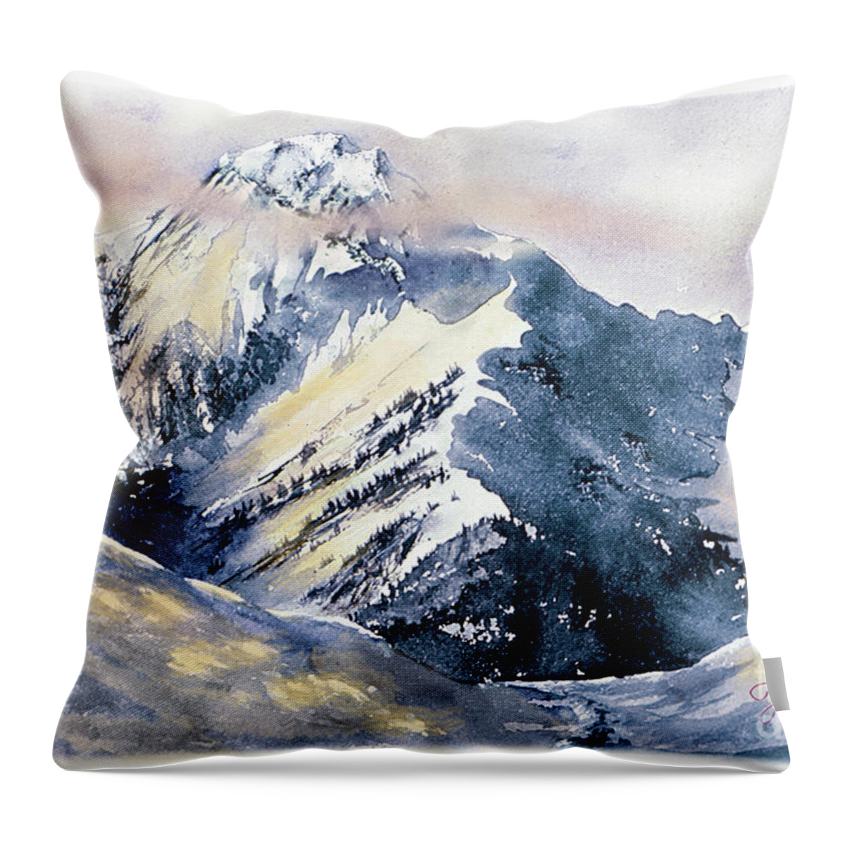 Aspen Throw Pillow featuring the painting Mt. Daly Alpenglow by Jill Westbrook
