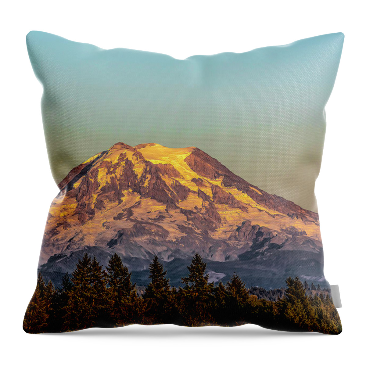 Mt. Rainer Throw Pillow featuring the photograph Mt. Rainer Sunset by James Menzies