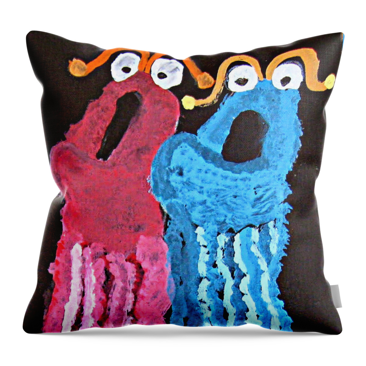 Newby Throw Pillow featuring the painting Muppets by Cindy's Creative Corner