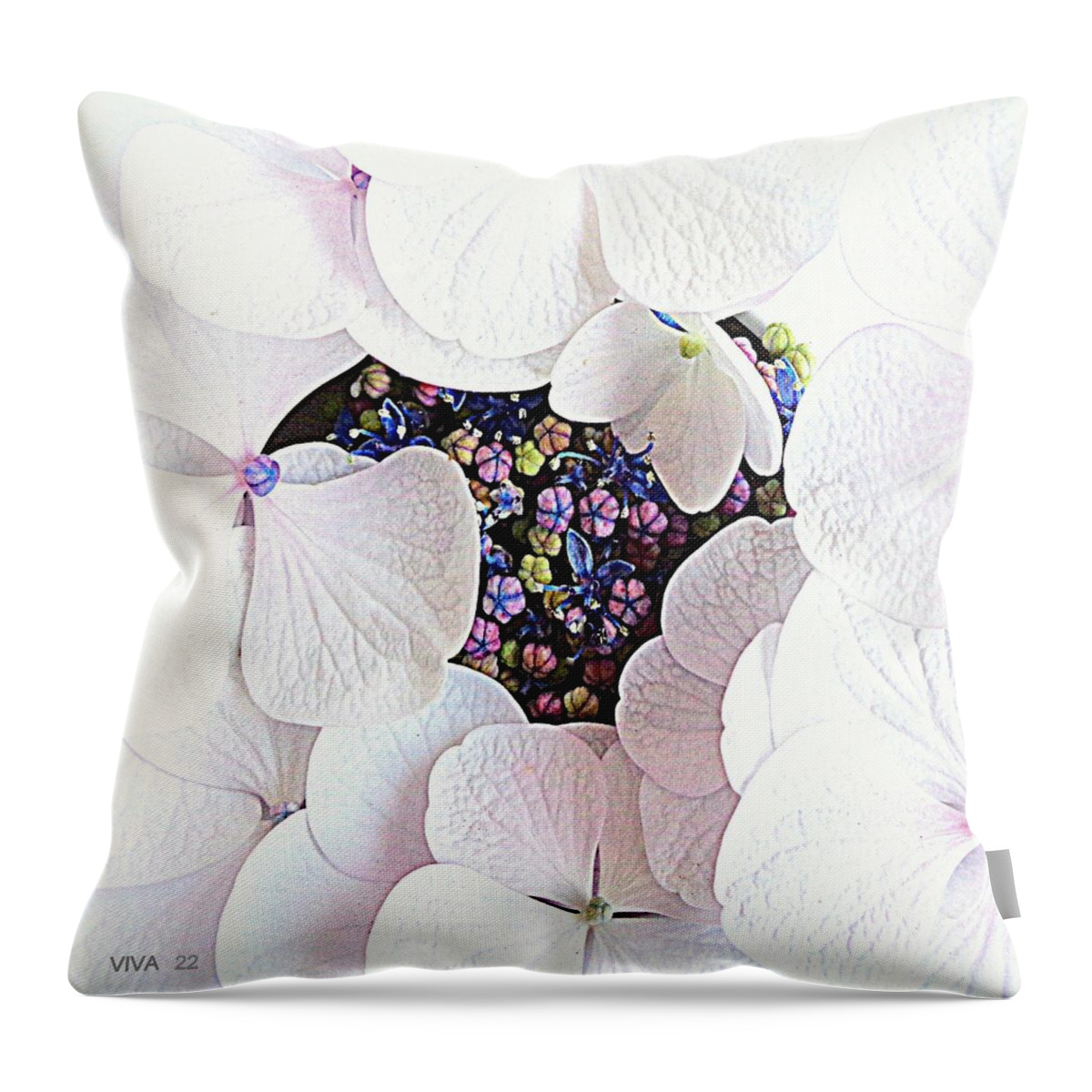 White Throw Pillow featuring the photograph My Hydrangea-Her Secret Life  by VIVA Anderson