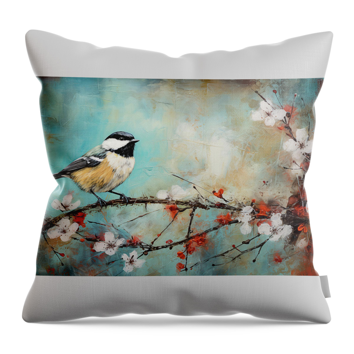Chickadee Throw Pillow featuring the digital art My Little Chickadee by Peggy Collins