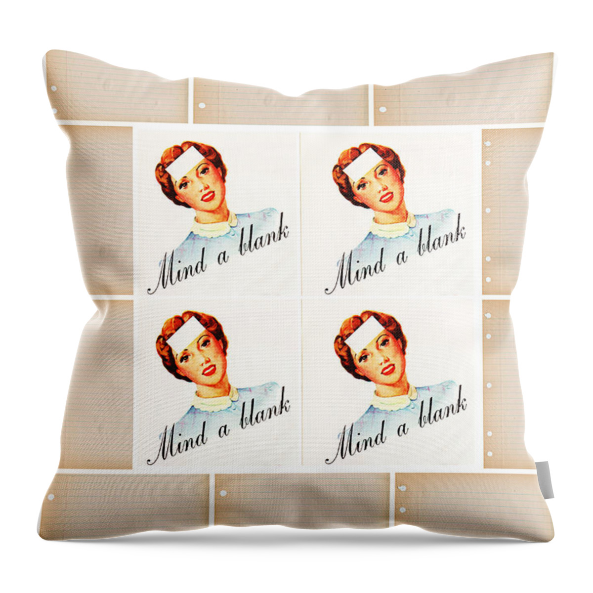 Woman Throw Pillow featuring the mixed media My Minds a Blank by Sally Edelstein