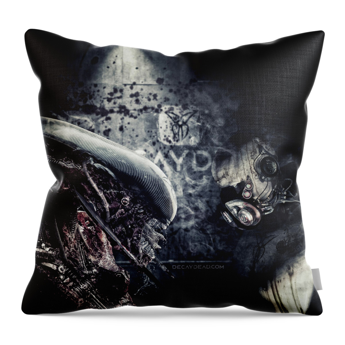 Alien Throw Pillow featuring the digital art My Queen Dark Edition by Argus Dorian