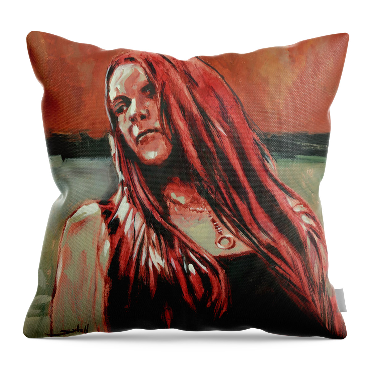 Myna Aranea Throw Pillow featuring the painting Myna Aranea by Sv Bell