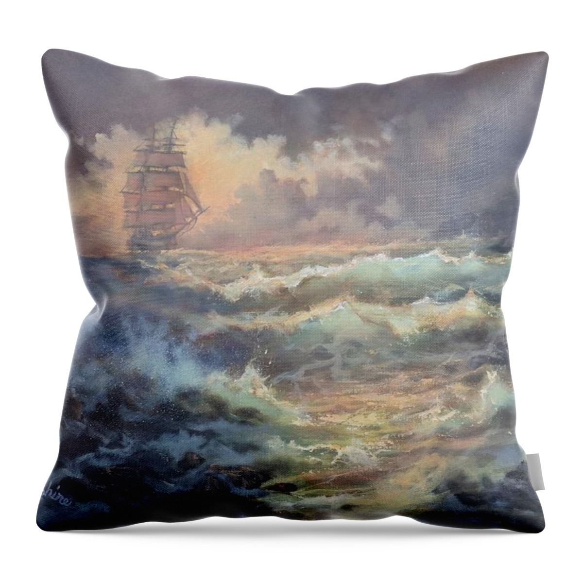 Mysterious Island Throw Pillow featuring the painting Mysterious Island by Tom Shropshire