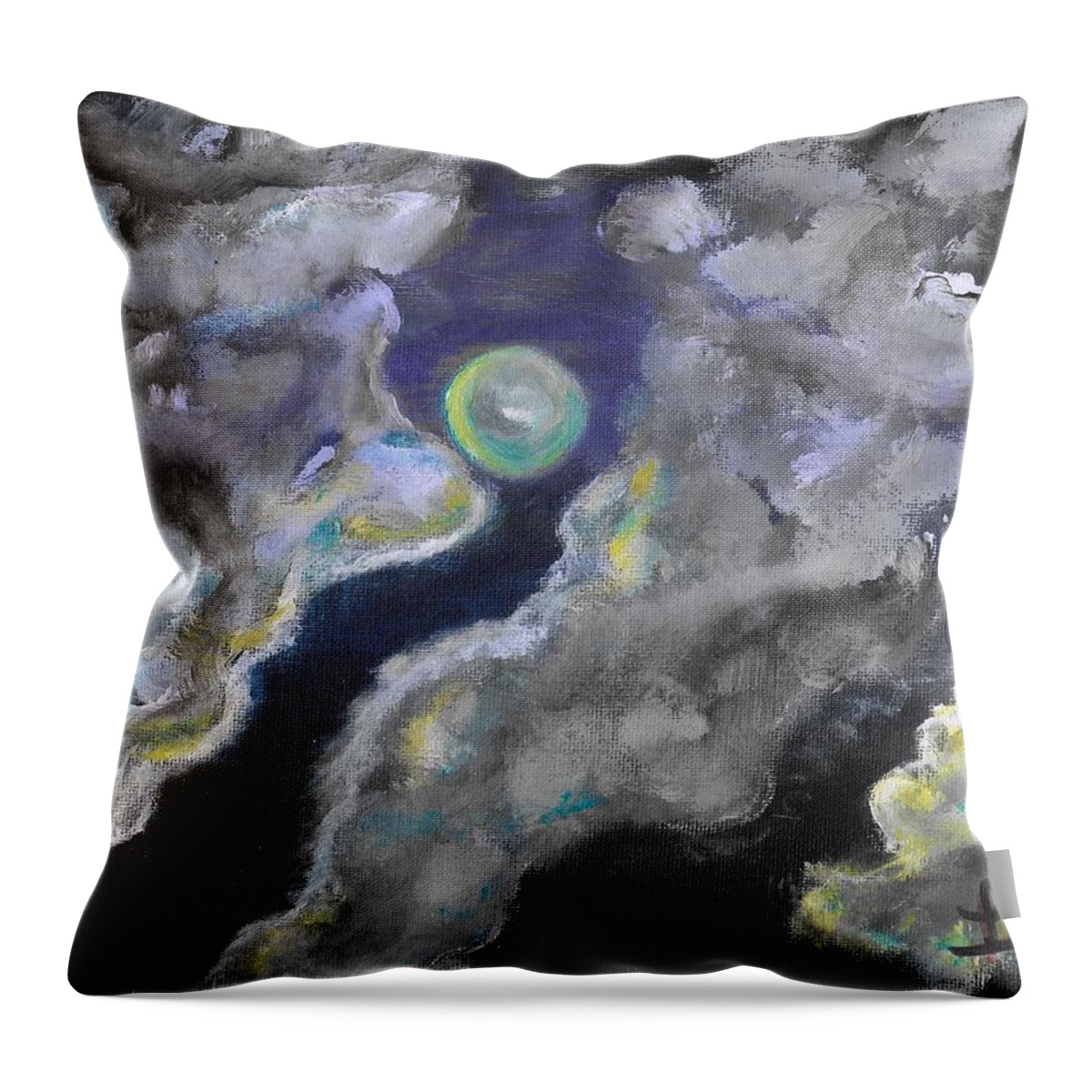 Moon Throw Pillow featuring the painting Mysterious Night by Esoteric Gardens KN