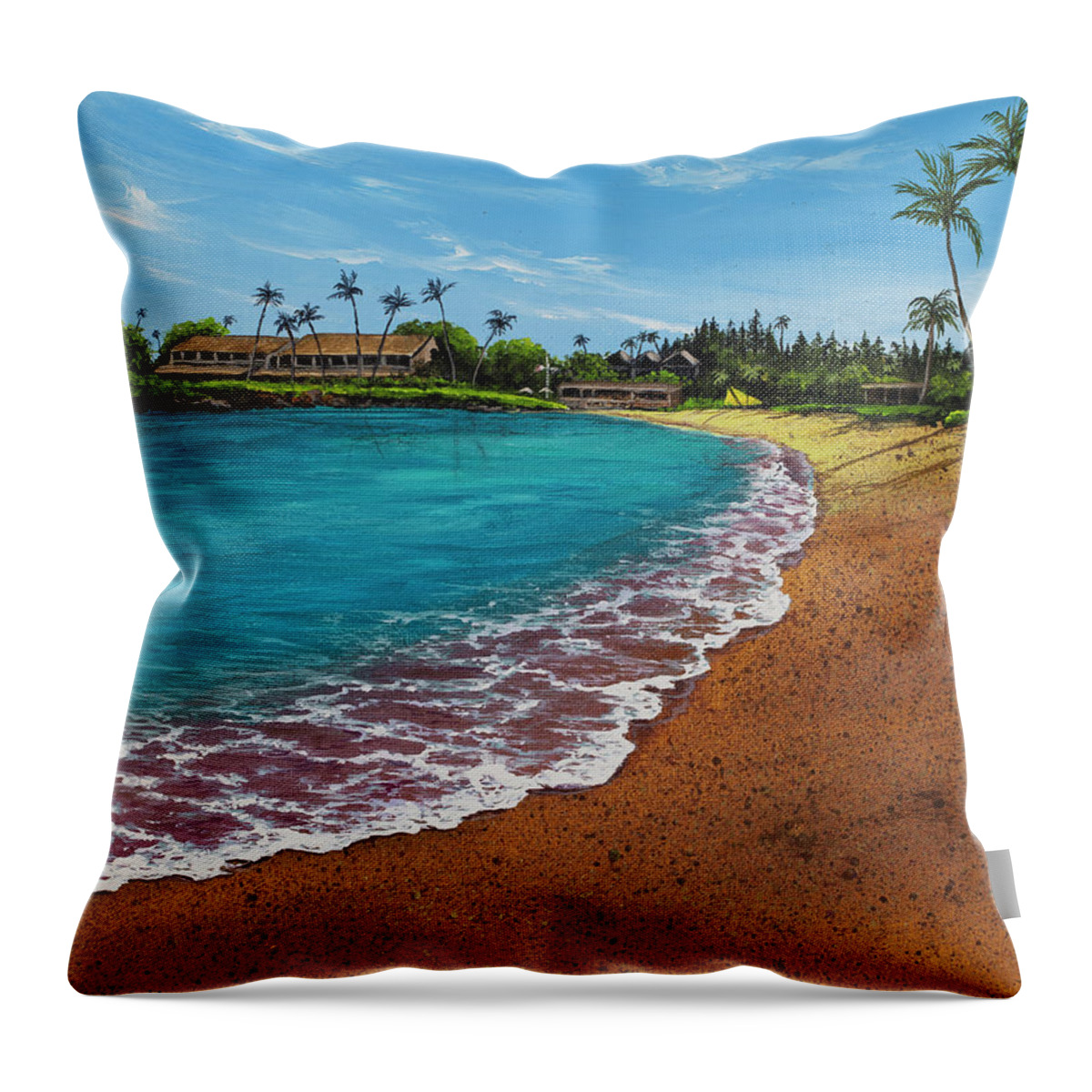Beach Throw Pillow featuring the painting Napili Bay During Covid 19 by Darice Machel McGuire