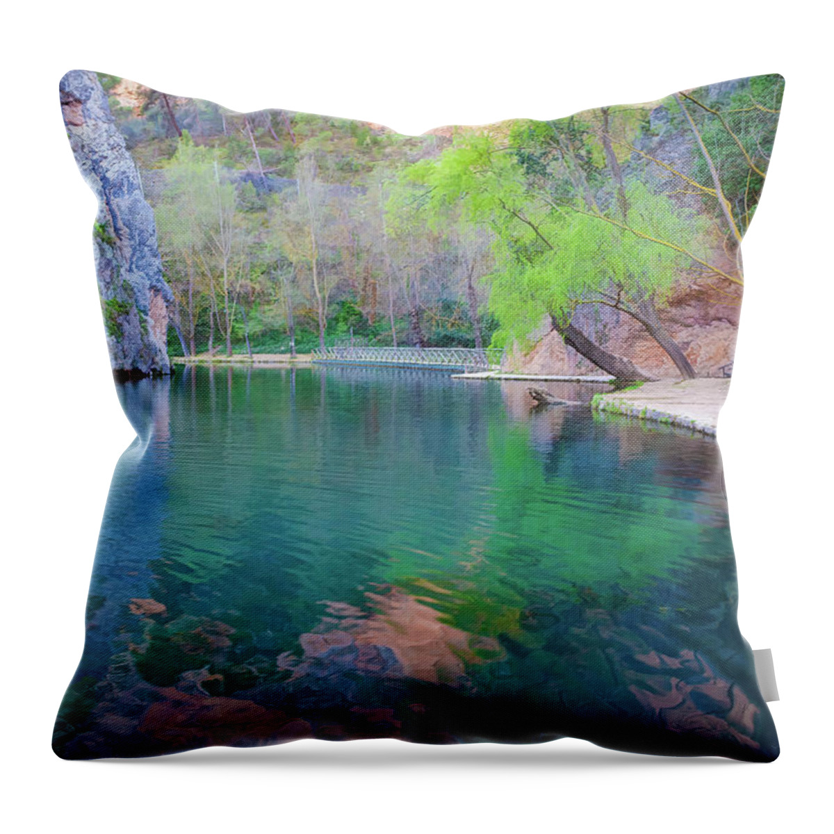 Canvas Throw Pillow featuring the photograph Natural park of the monastery of Piedra - Orton glow Edition - 1 by Jordi Carrio Jamila