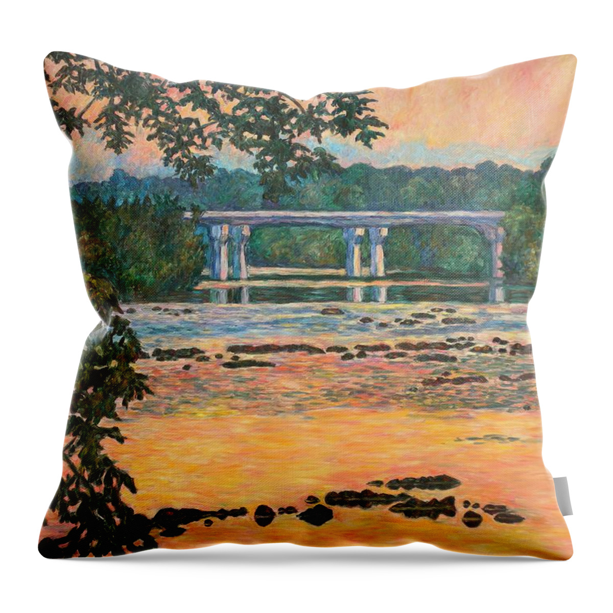 Landscape Throw Pillow featuring the painting New Memorial Bridge at Dusk by Kendall Kessler