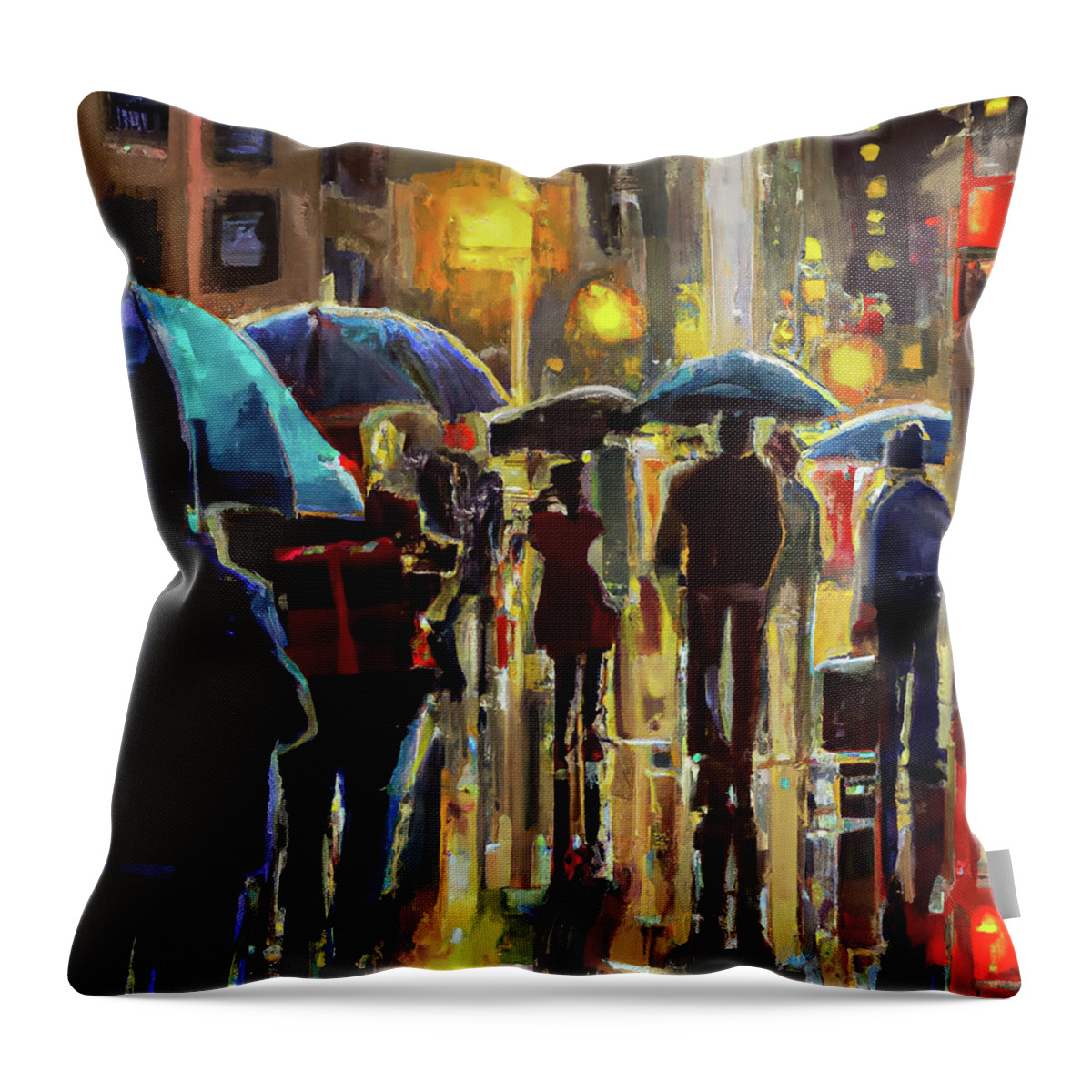 New York City Throw Pillow featuring the digital art New York Nights in the Rain by Alison Frank