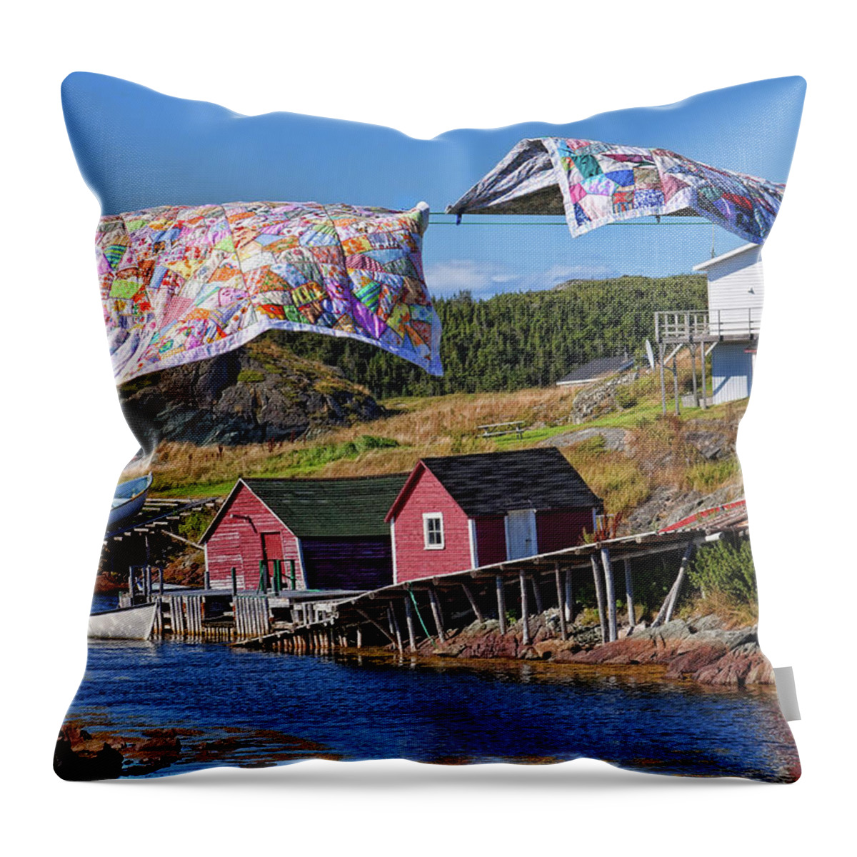 Quilts Throw Pillow featuring the photograph Newfoundland quilts by Tatiana Travelways