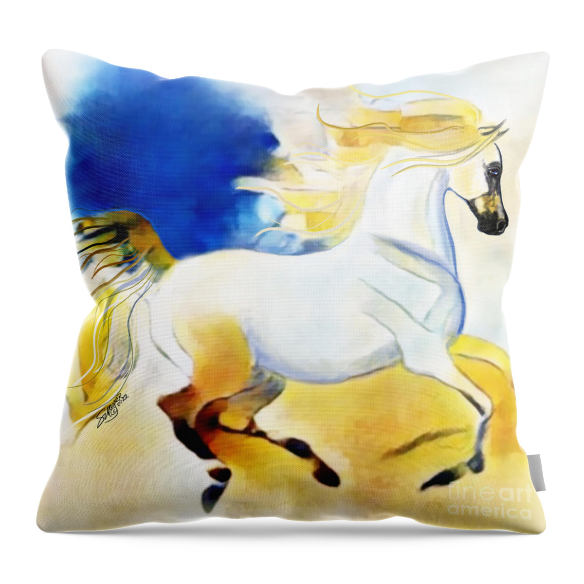Equestrian Art Throw Pillow featuring the digital art NFT Cantering Horse 008 by Stacey Mayer by Stacey Mayer