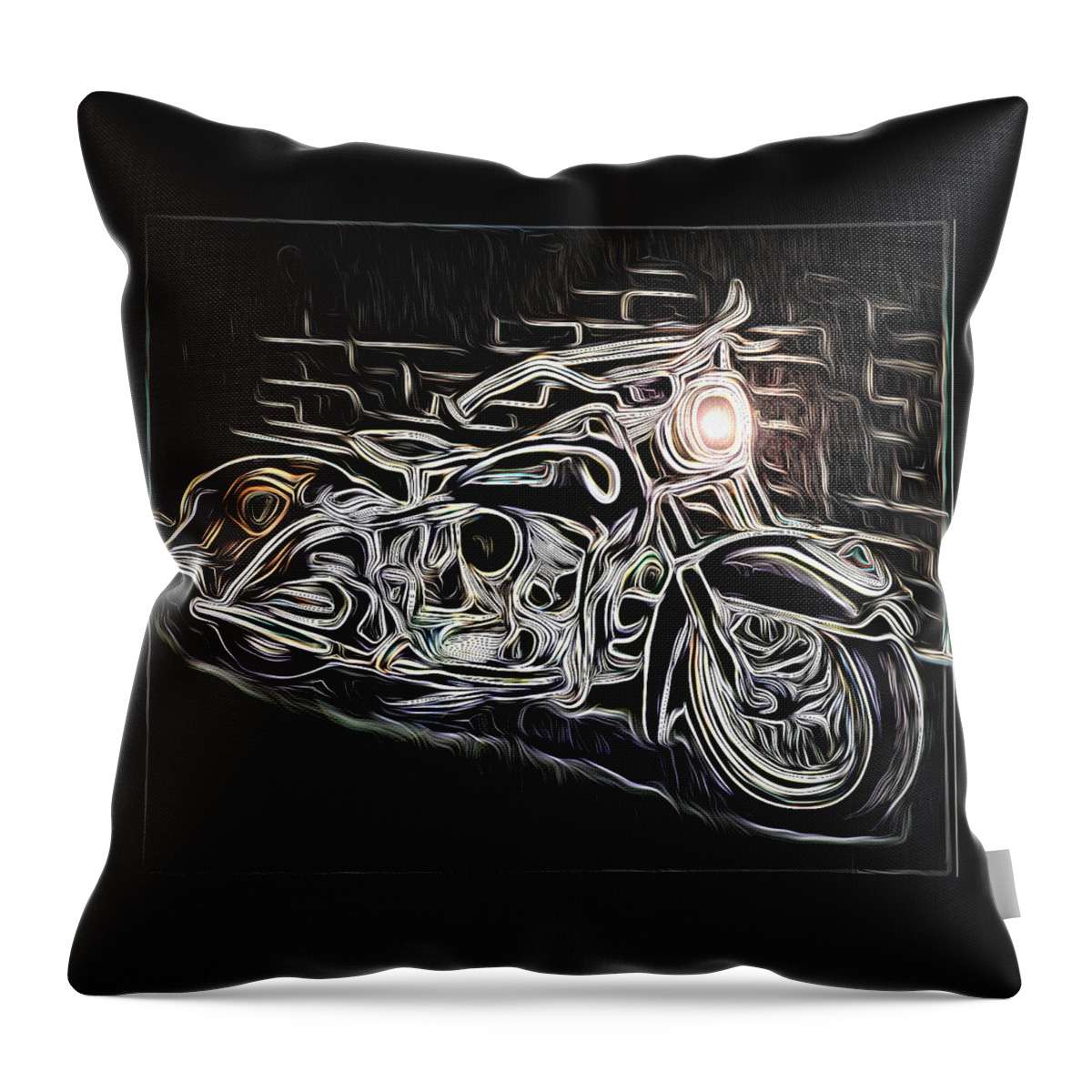 Vintage Motorcycle Throw Pillow featuring the digital art Night Biker by Ronald Mills
