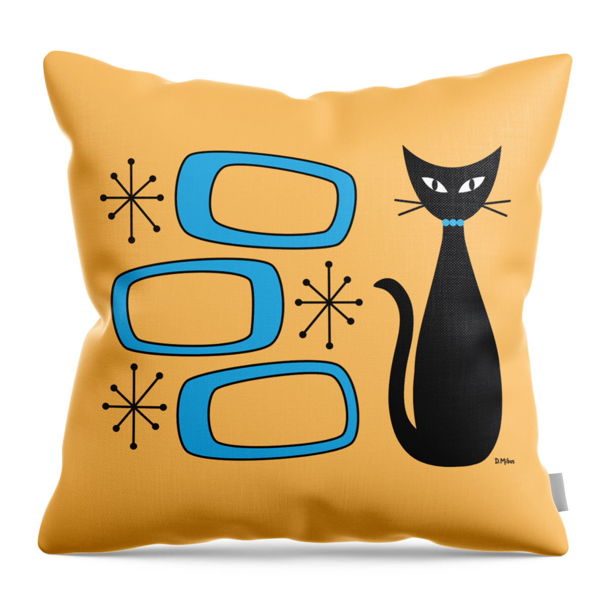 Mid Century Modern Throw Pillow featuring the digital art No Background Cat with Oblongs Blue by Donna Mibus