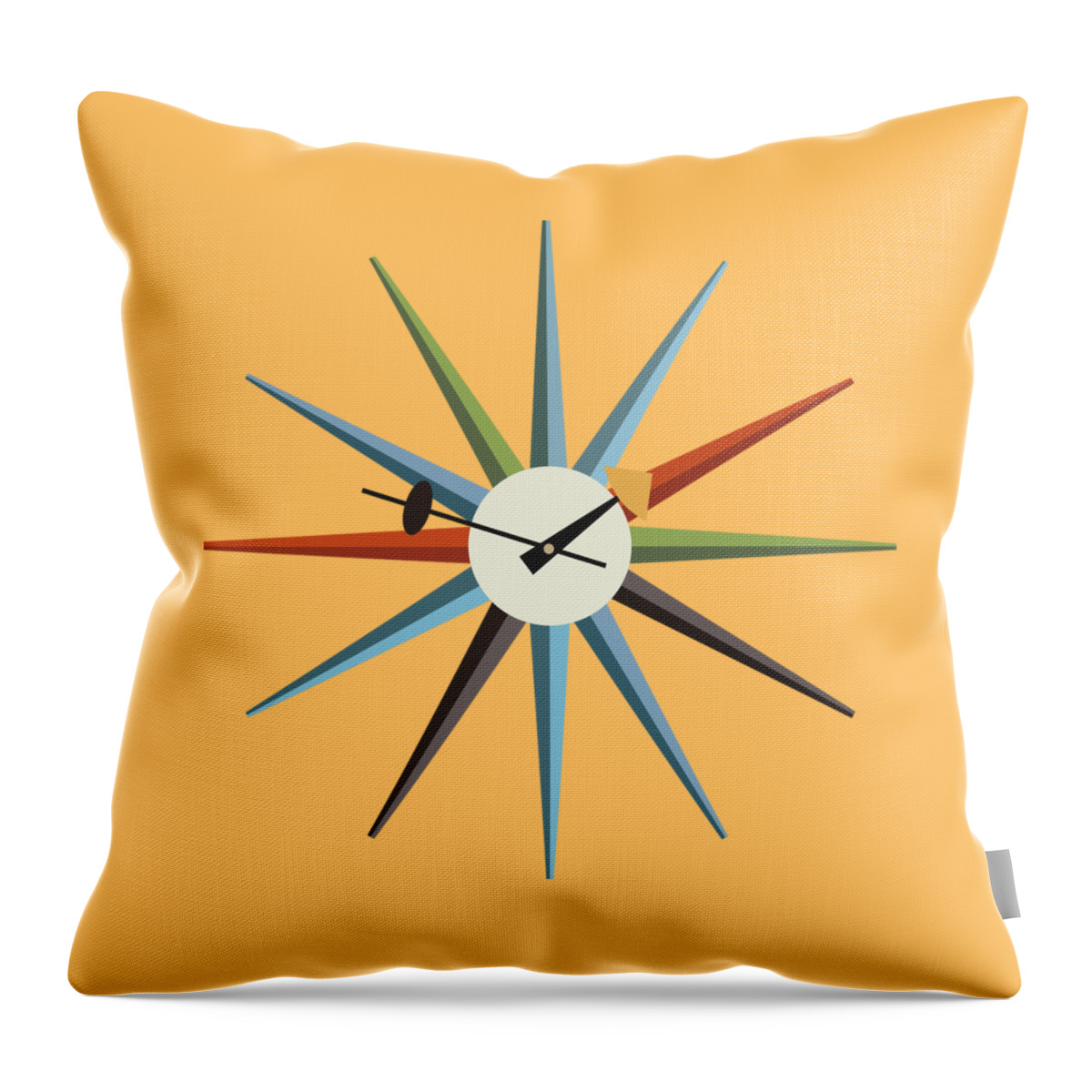Mid Century Modern Throw Pillow featuring the digital art No Background Starburst Clock 1 by Donna Mibus