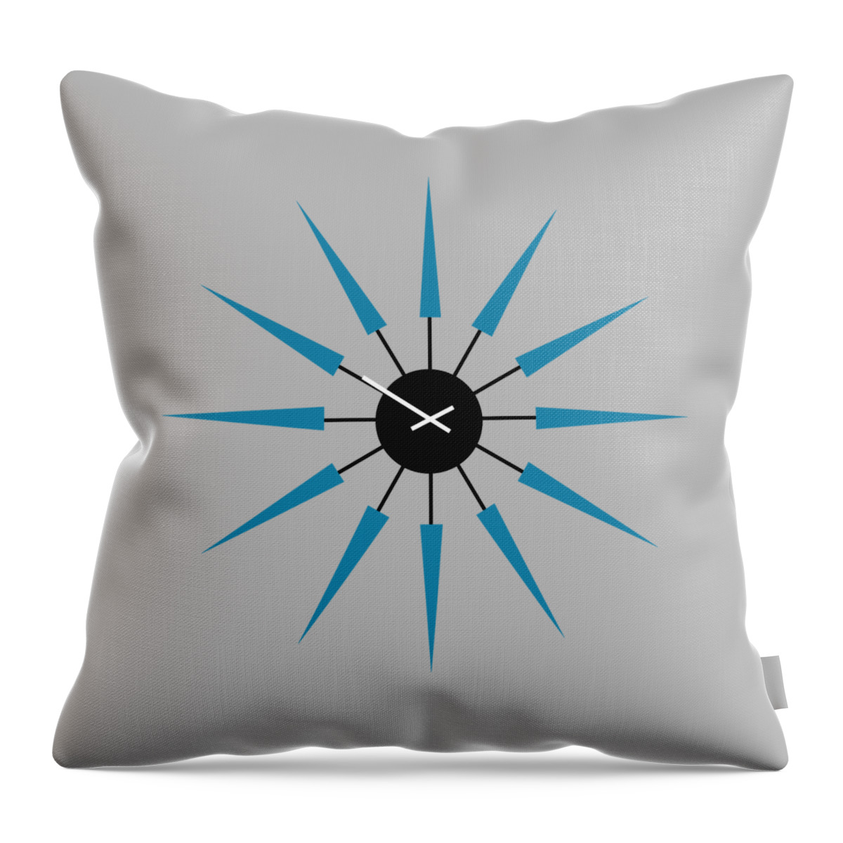 Mid Century Modern Throw Pillow featuring the digital art No Background Starburst Clock 2 by Donna Mibus