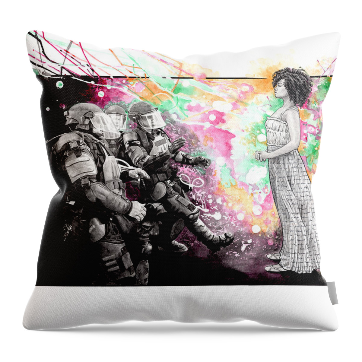 Resit Throw Pillow featuring the painting No Fear In My Body by Tiffany DiGiacomo