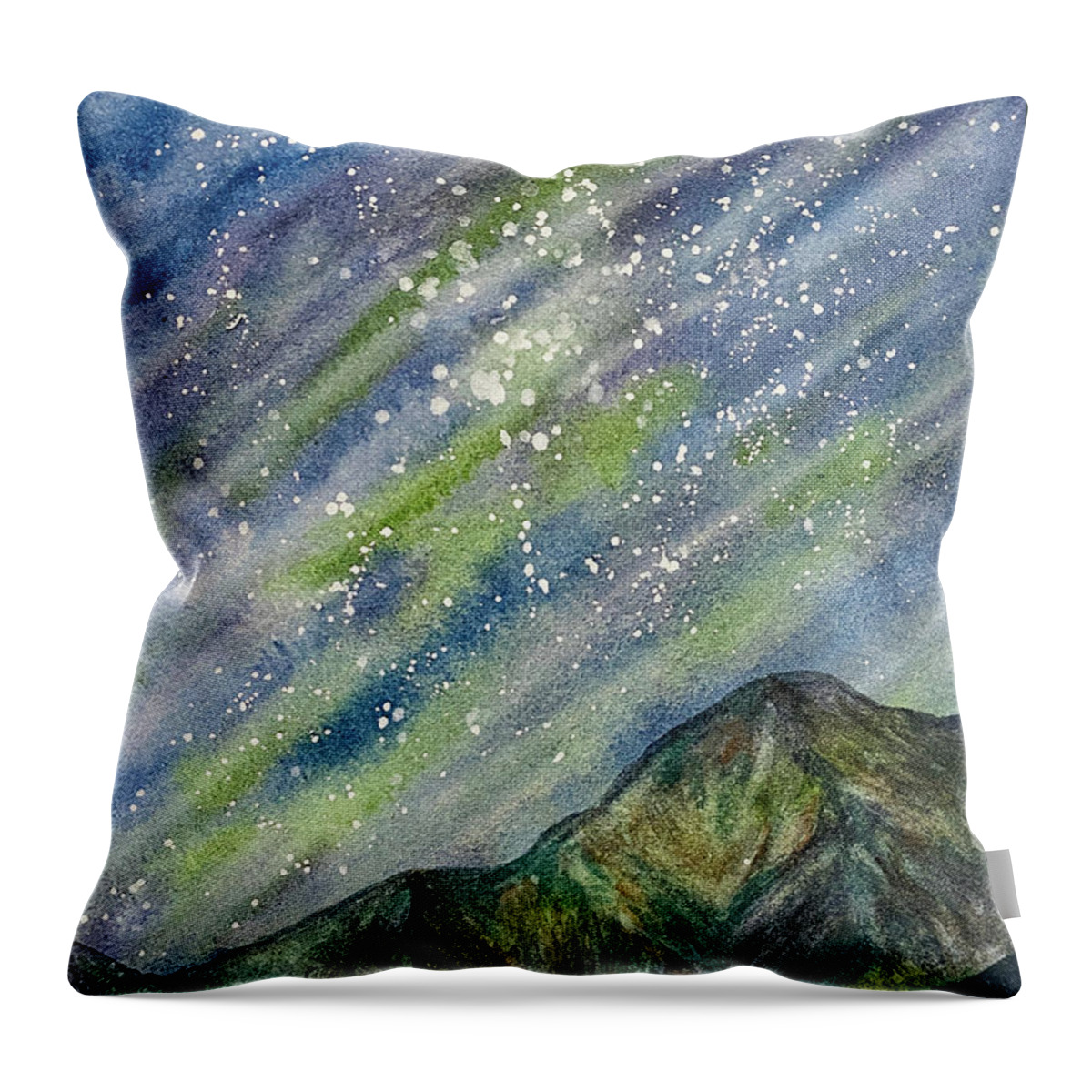 Northern Lights Throw Pillow featuring the painting Northern Lights Obstruction Point by Lisa Neuman