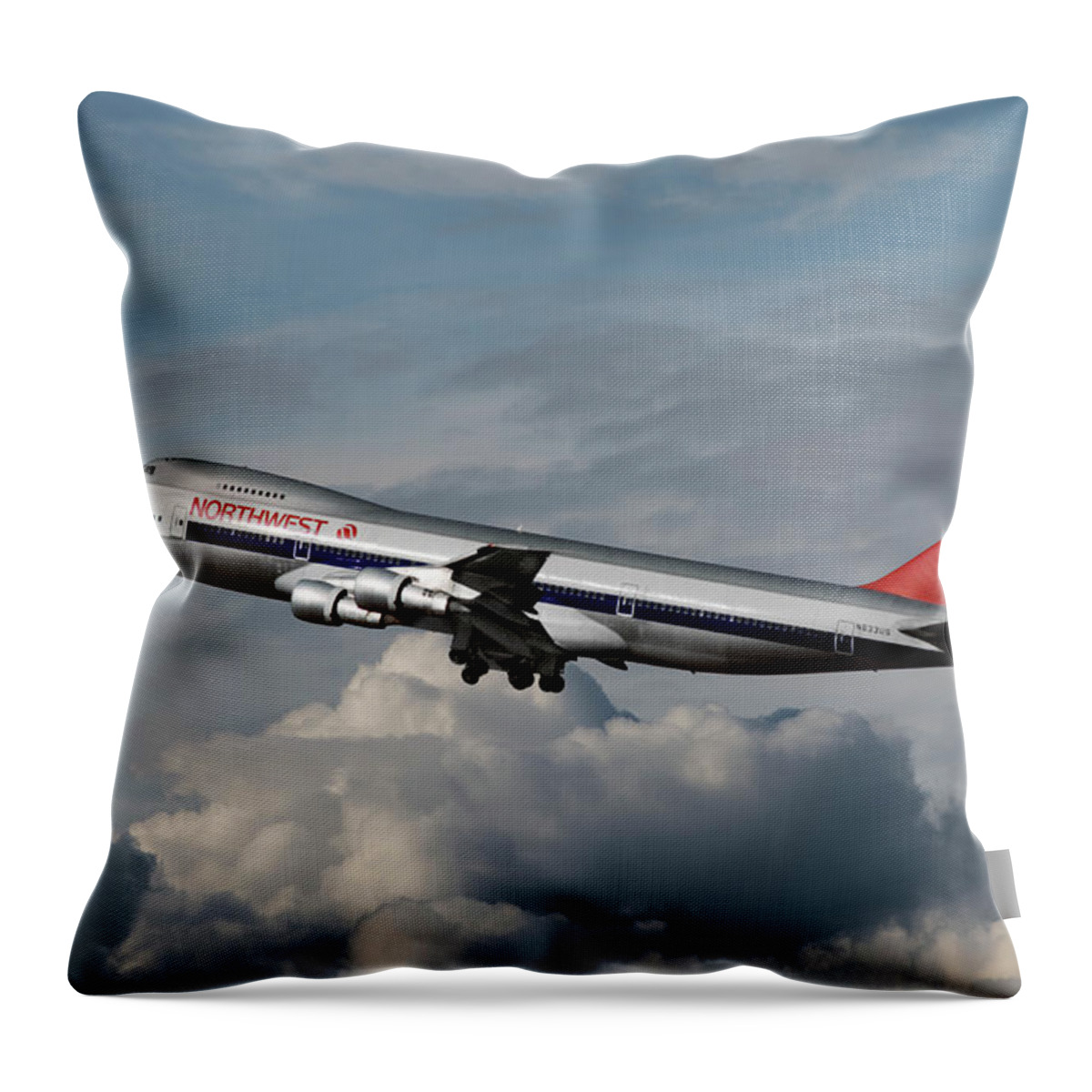 Northwest Orient Airlines Throw Pillow featuring the photograph Northwest Orient Airlines Boeing 747 by Erik Simonsen