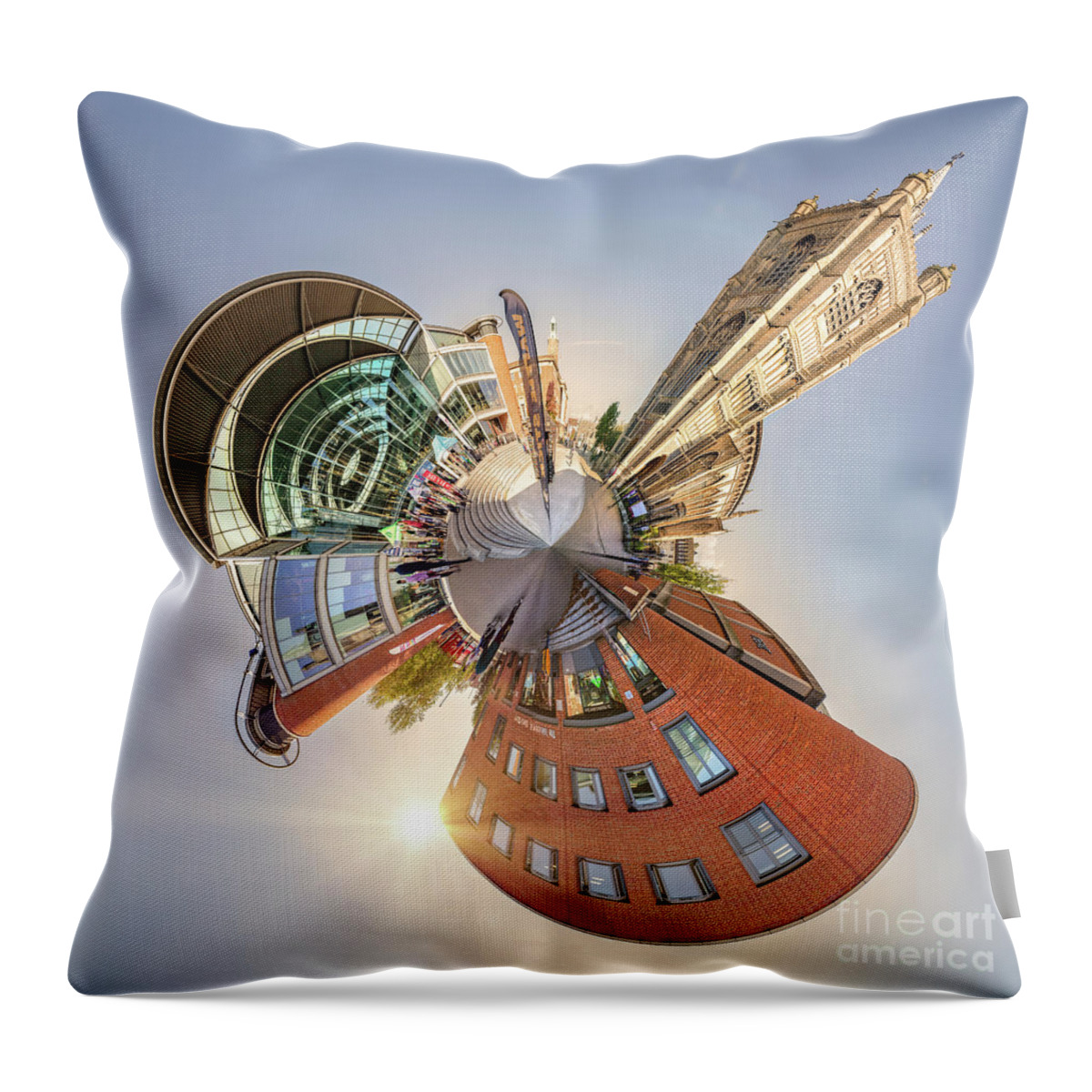 Norwich Forum Throw Pillow featuring the photograph Norwich Forum mini planet in Norfolk UK by Simon Bratt