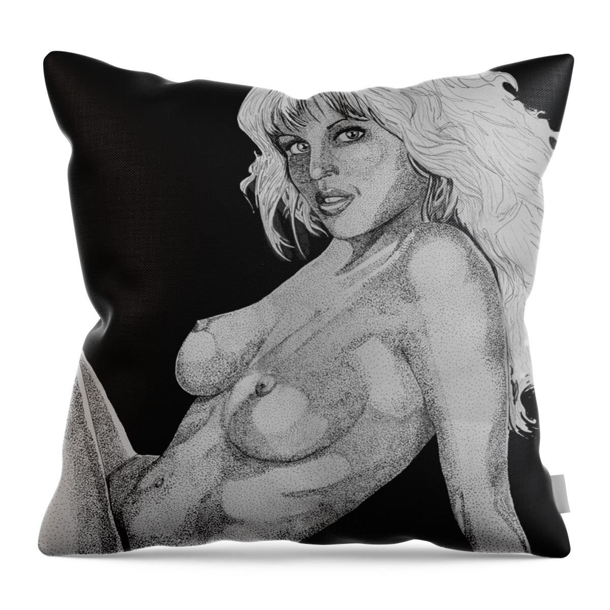 Pen Throw Pillow featuring the drawing Nude by Bill Richards