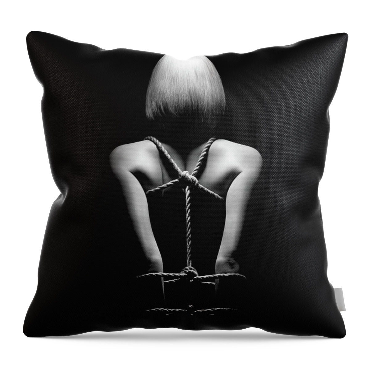 Woman Throw Pillow featuring the photograph Nude Woman bondage 7 by Johan Swanepoel