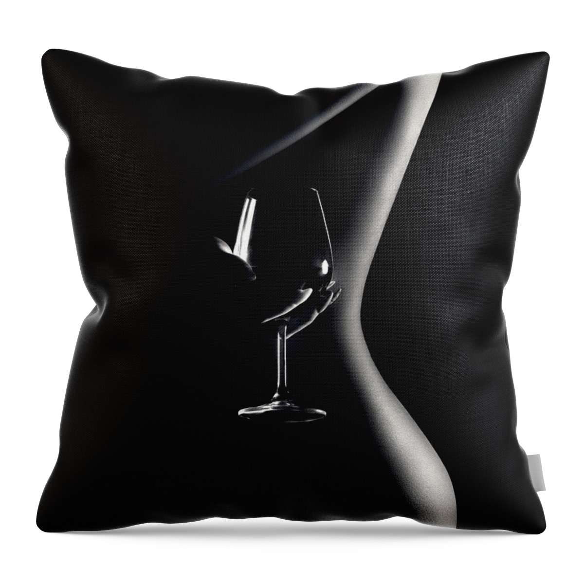 Woman Throw Pillow featuring the photograph Nude woman red wine 3 by Johan Swanepoel