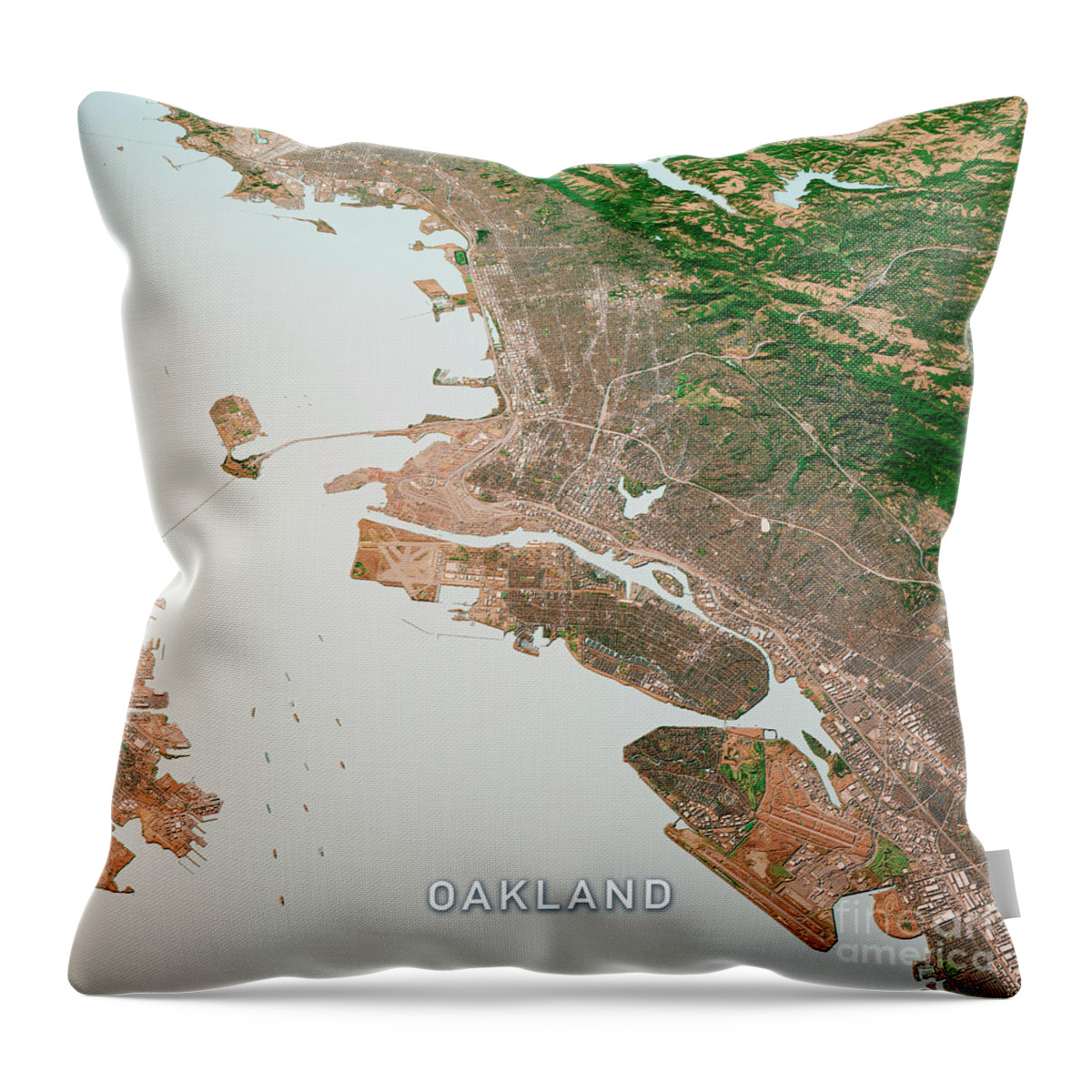 Oakland Throw Pillow featuring the digital art Oakland California 3D Render Map Color Top View Oct 2019 by Frank Ramspott