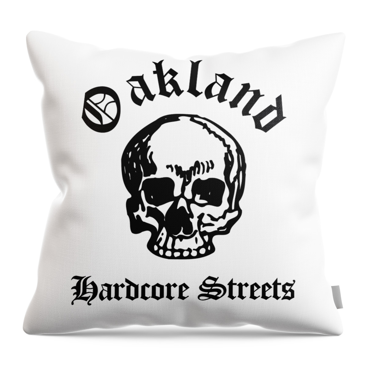 Oakland Throw Pillow featuring the drawing Oakland California Hardcore Streets Urban Streetwear White Skull, Super Sharp PNG by Kathy Anselmo