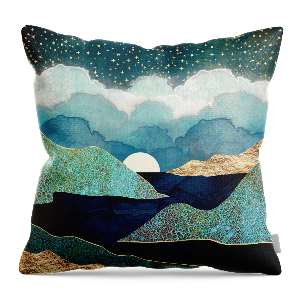 Ocean Throw Pillow featuring the digital art Ocean Clouds by Spacefrog Designs