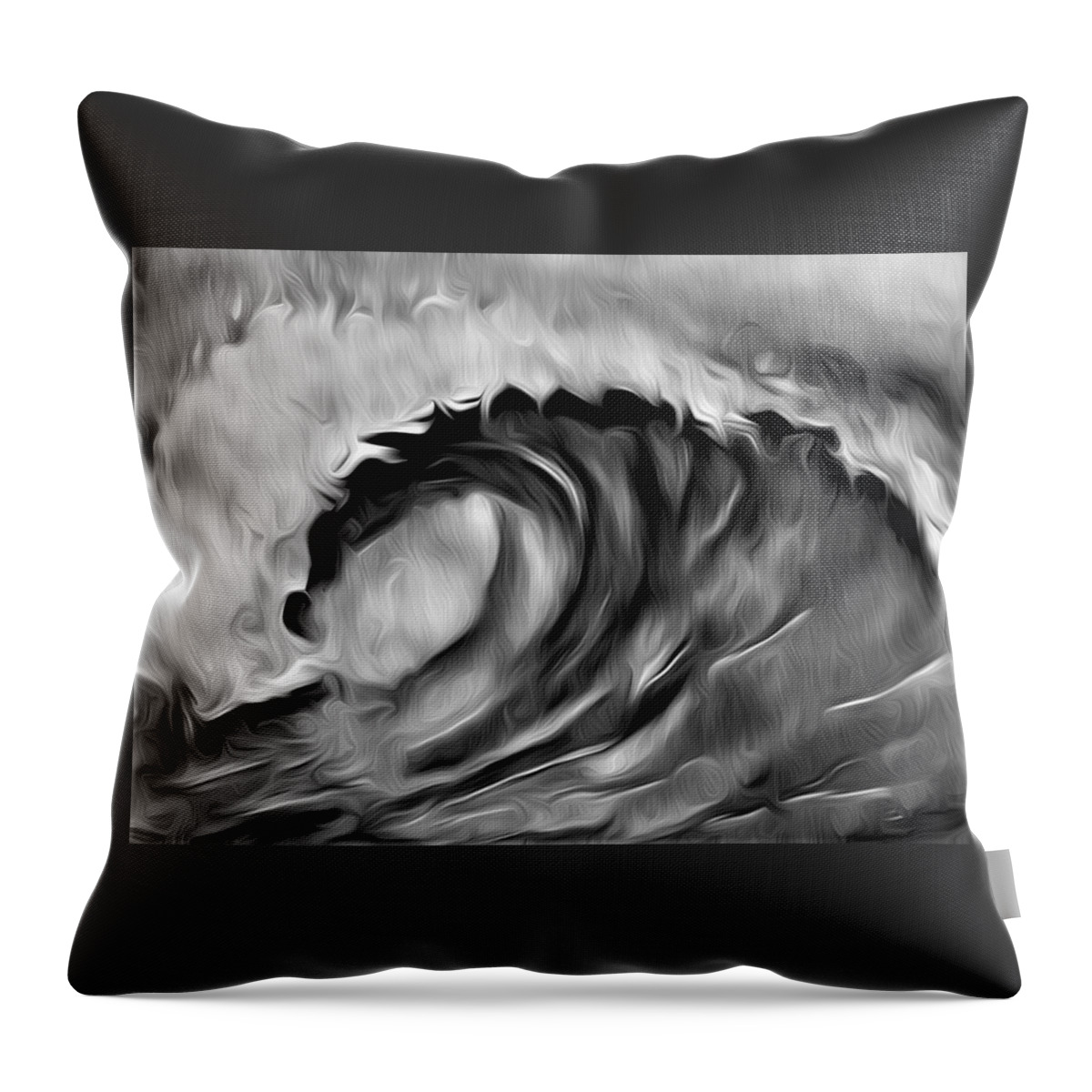 Ocean Wave Throw Pillow featuring the digital art Ocean Wave Abstract - B/W by Ronald Mills