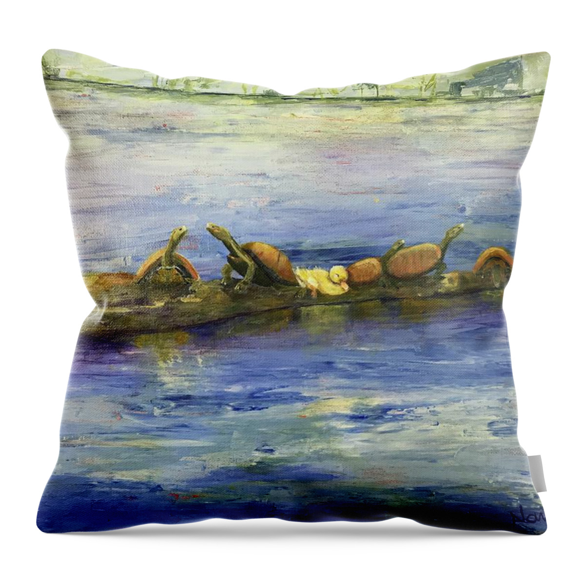 Turtles Throw Pillow featuring the painting Odd Duck by Deborah Naves