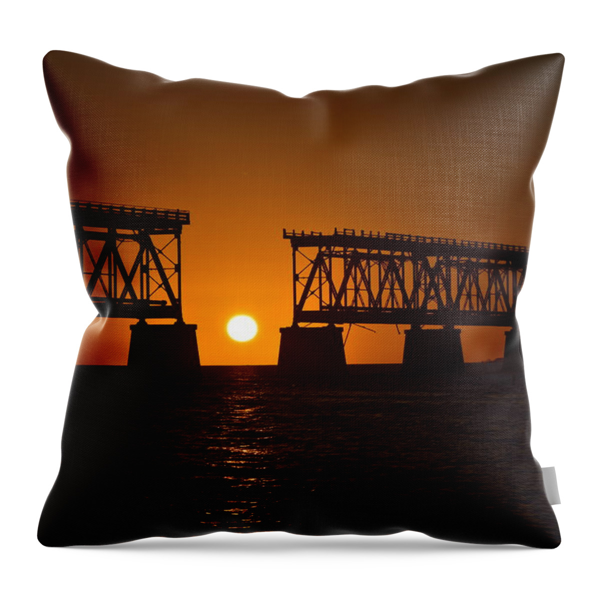 Old Throw Pillow featuring the photograph Old Bahia Honda Rail Bridge Sunset by Monika Salvan