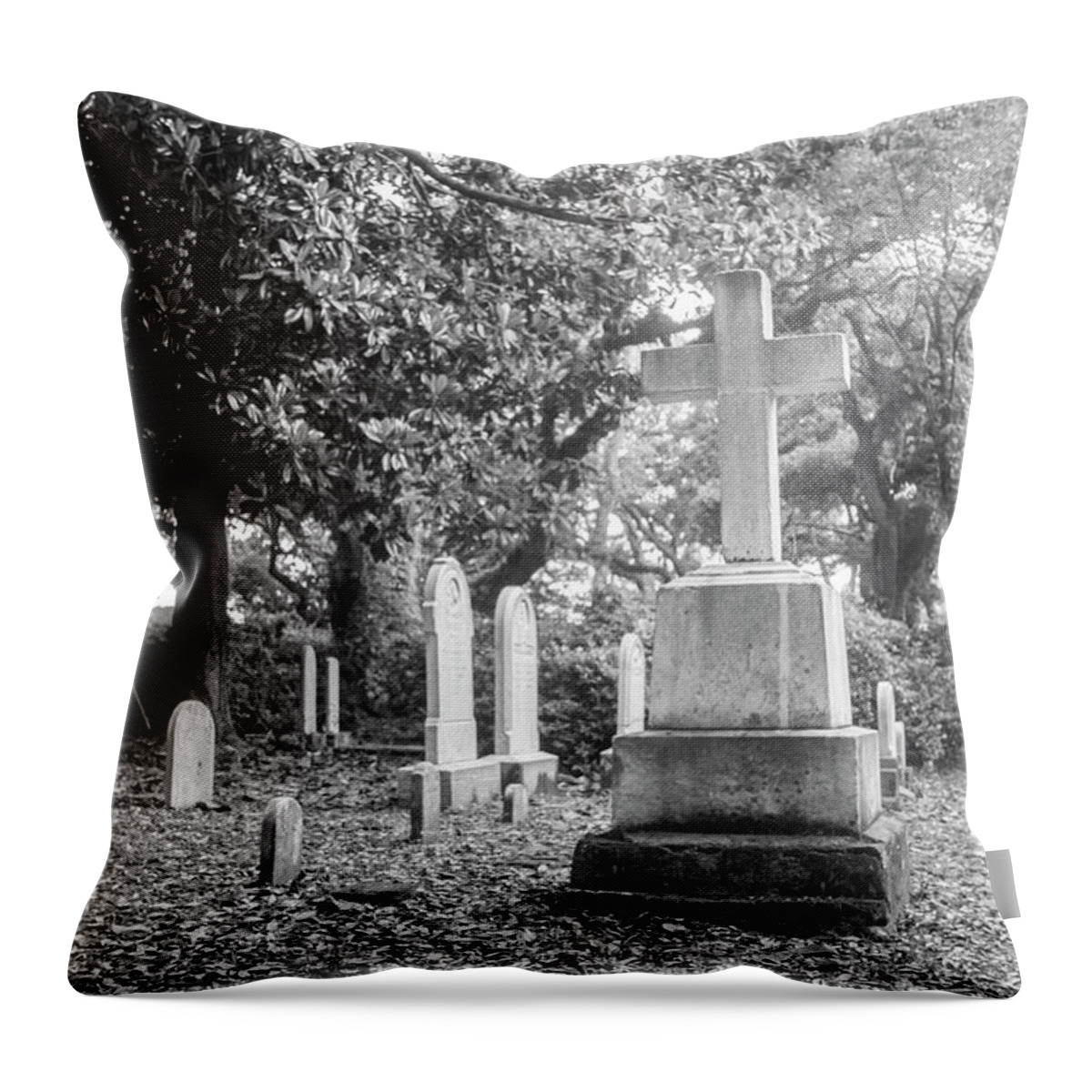 Beaufort Throw Pillow featuring the photograph Old Burying Ground - Beaufort North Carolina by Bob Decker