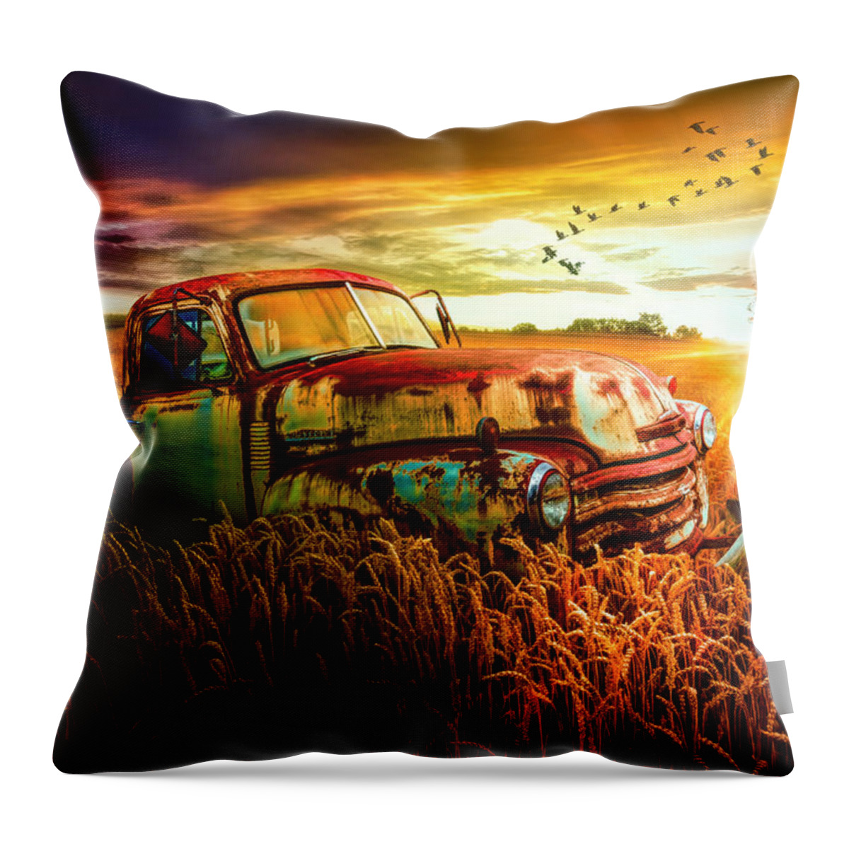 1947 Throw Pillow featuring the photograph Old Chevy Truck in the Sunset by Debra and Dave Vanderlaan