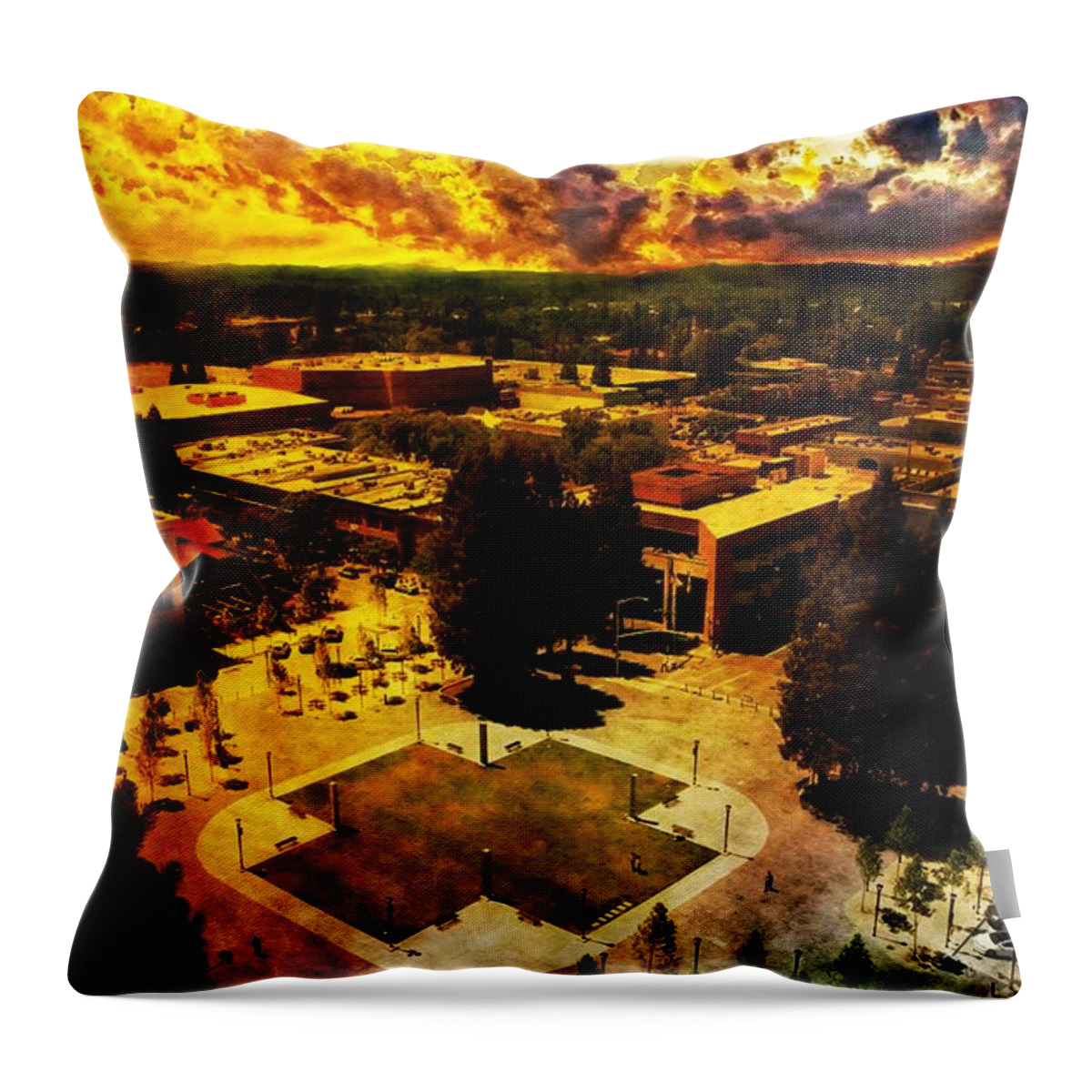 Santa Rosa Throw Pillow featuring the digital art Old Courthouse Square in Santa Rosa, California, seen on sunset by Nicko Prints