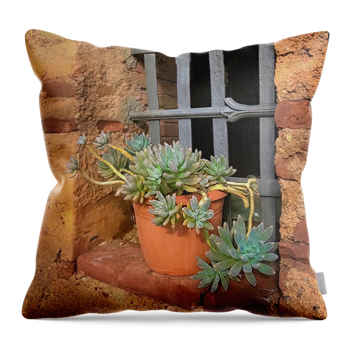 Tuscan Window Throw Pillow featuring the photograph Old Historic Tuscan Windowsill by Rebecca Herranen